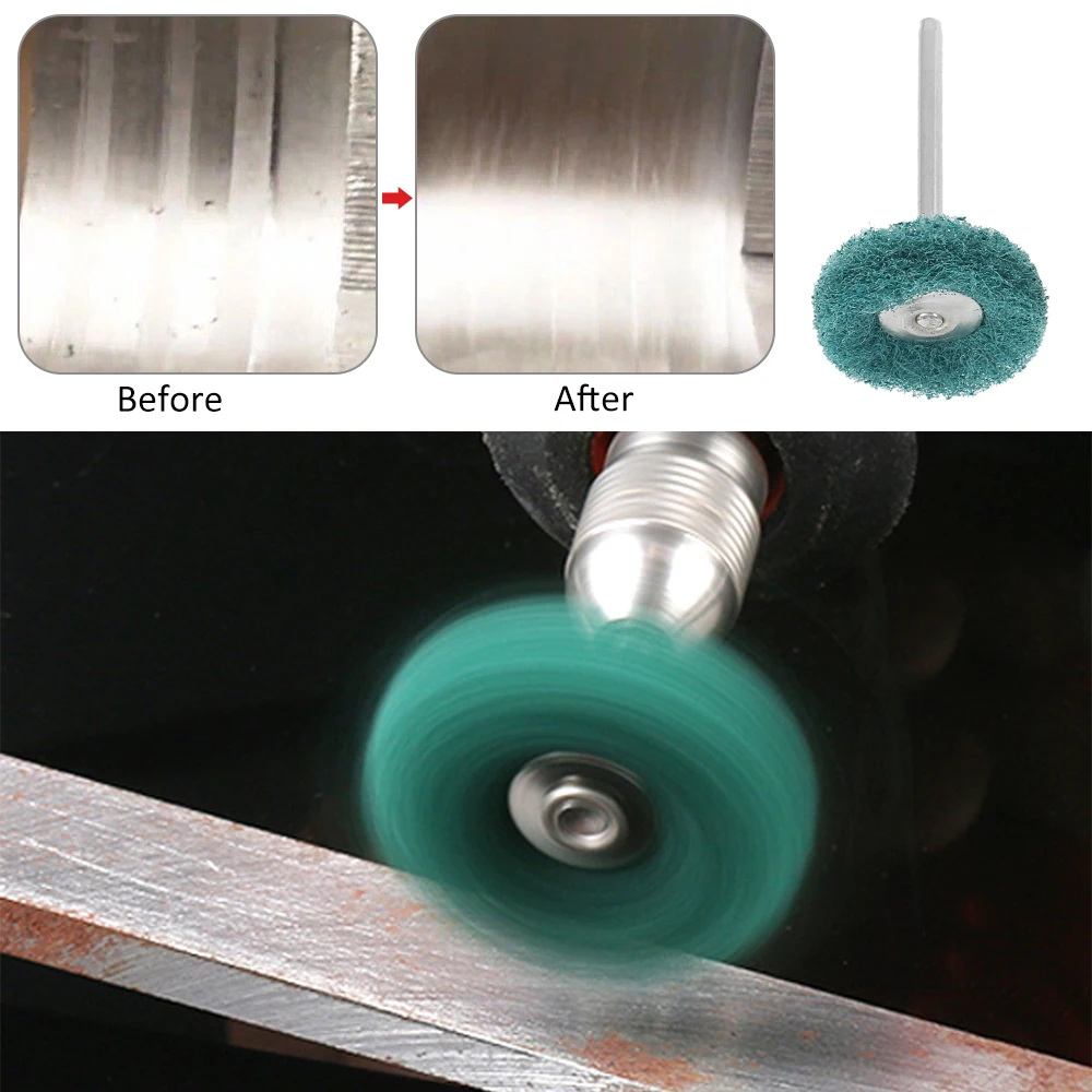 100Pcs Scouring Pad Brush Nylon Abrasive Brush Fiber Grinding Sanding Head Buffing Polishing Wheel for Dremel Accessories Tools