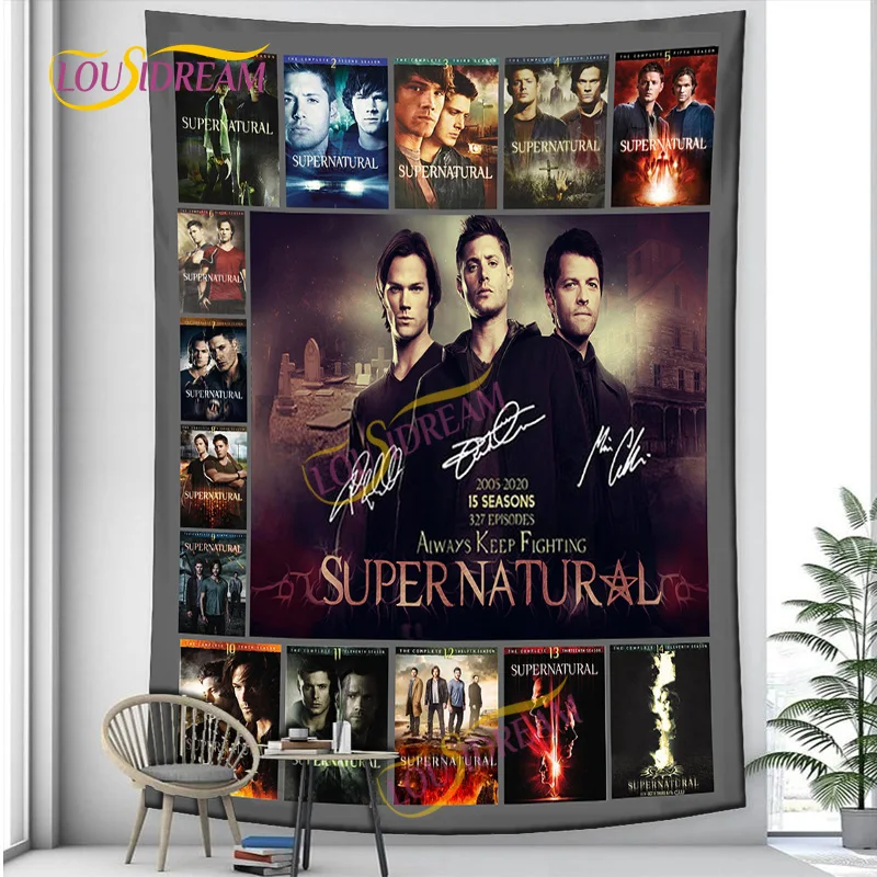 Classic TV Supernatural Characters Winchester Brothers Psychedelic Tapestry Boho Hanging Decor Summer Beach Towel Shawls.