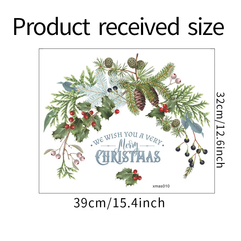 Christmas "Merry Christmas" Pine Branch Greenery Window Wall Sticker 32x39cm Holiday Glass Decal (XMAS010)