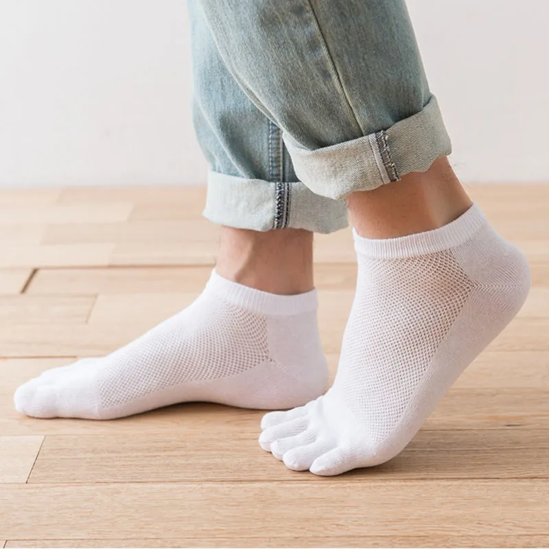5 Pairs Spring Summer Solid White Black Cotton Toe Socks Thin Mesh Breathable Business Casual Short Socks with Fingers Crew Sox