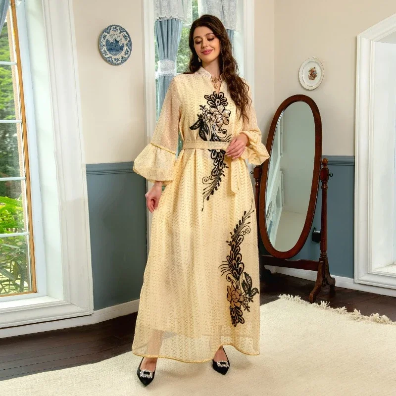 Middle East New Sequined Embroidered Long Skirt Arabic Embroidery Elegant Muslim Ethnic Women's Clothing abaya  prom dress