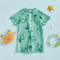 MISOWMNJOY Summer Children Boys Rash Guard Swimsuit Cute Octopus Print Zip Up Short Sleeve Baby Boys Swimwear Bathing Suit 1