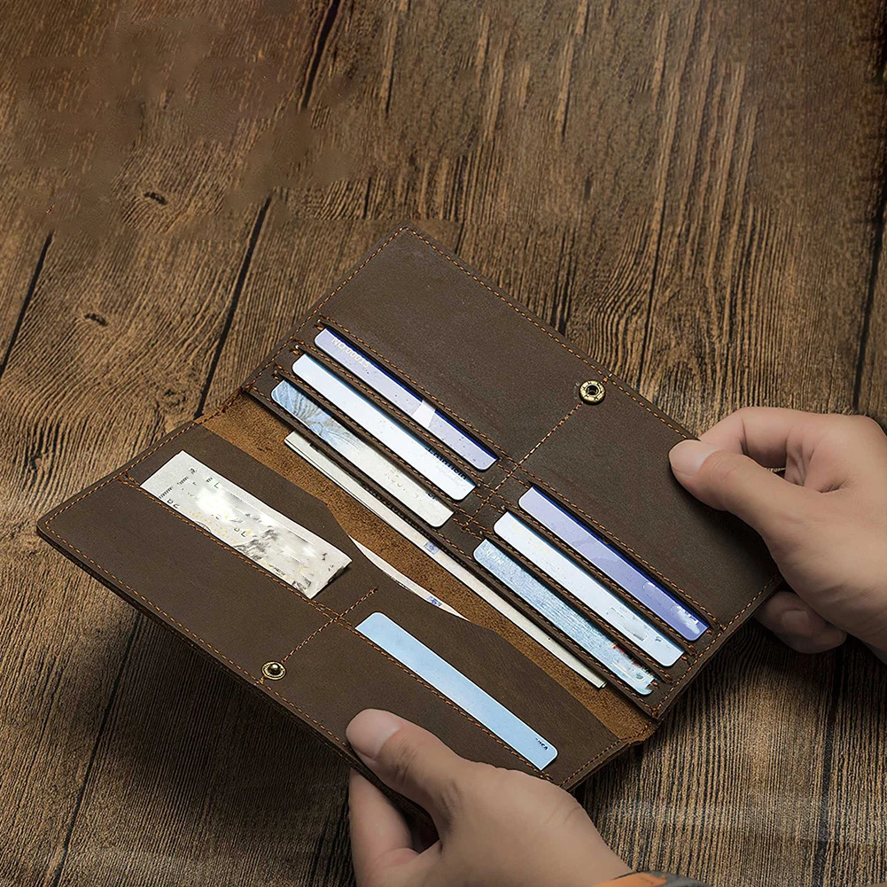 VEQKING Leather Wallets, Long Genuine Leather Clutch Bag, Retro Style Cowhide Card Bag Clip 5