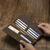 VEQKING Leather Wallets, Long Genuine Leather Clutch Bag, Retro Style Cowhide Card Bag Clip 5