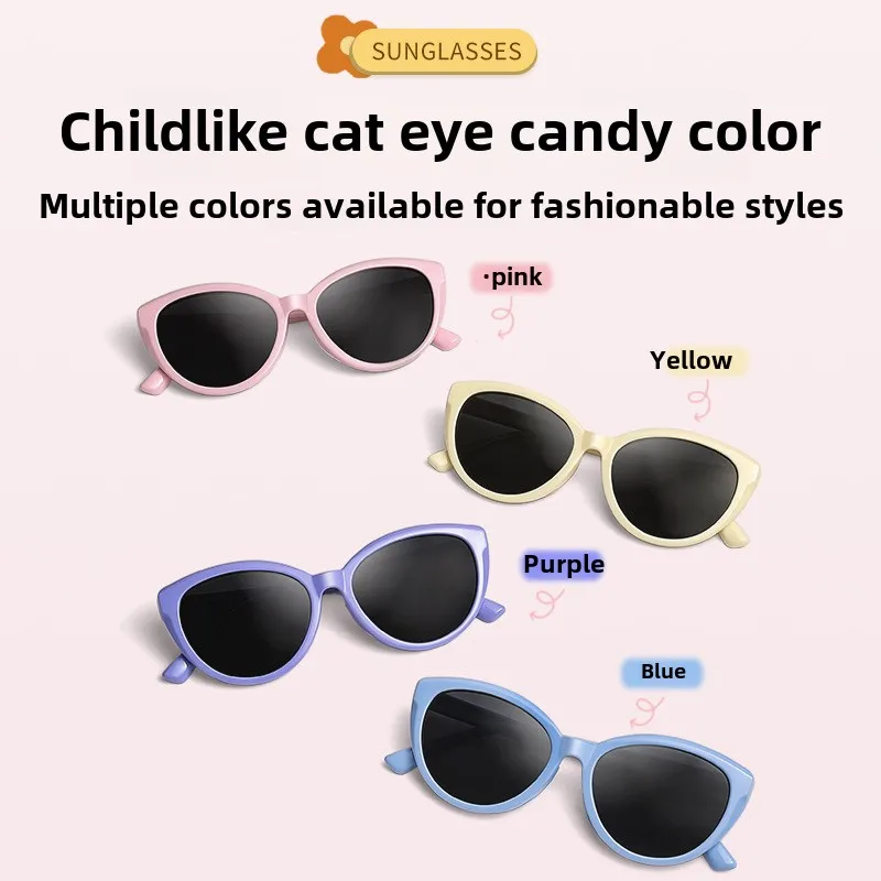 Cute and stylish children's cat eye sunglasses, UV resistant, durable, and cool sunglasses, suitable for children aged 2-13