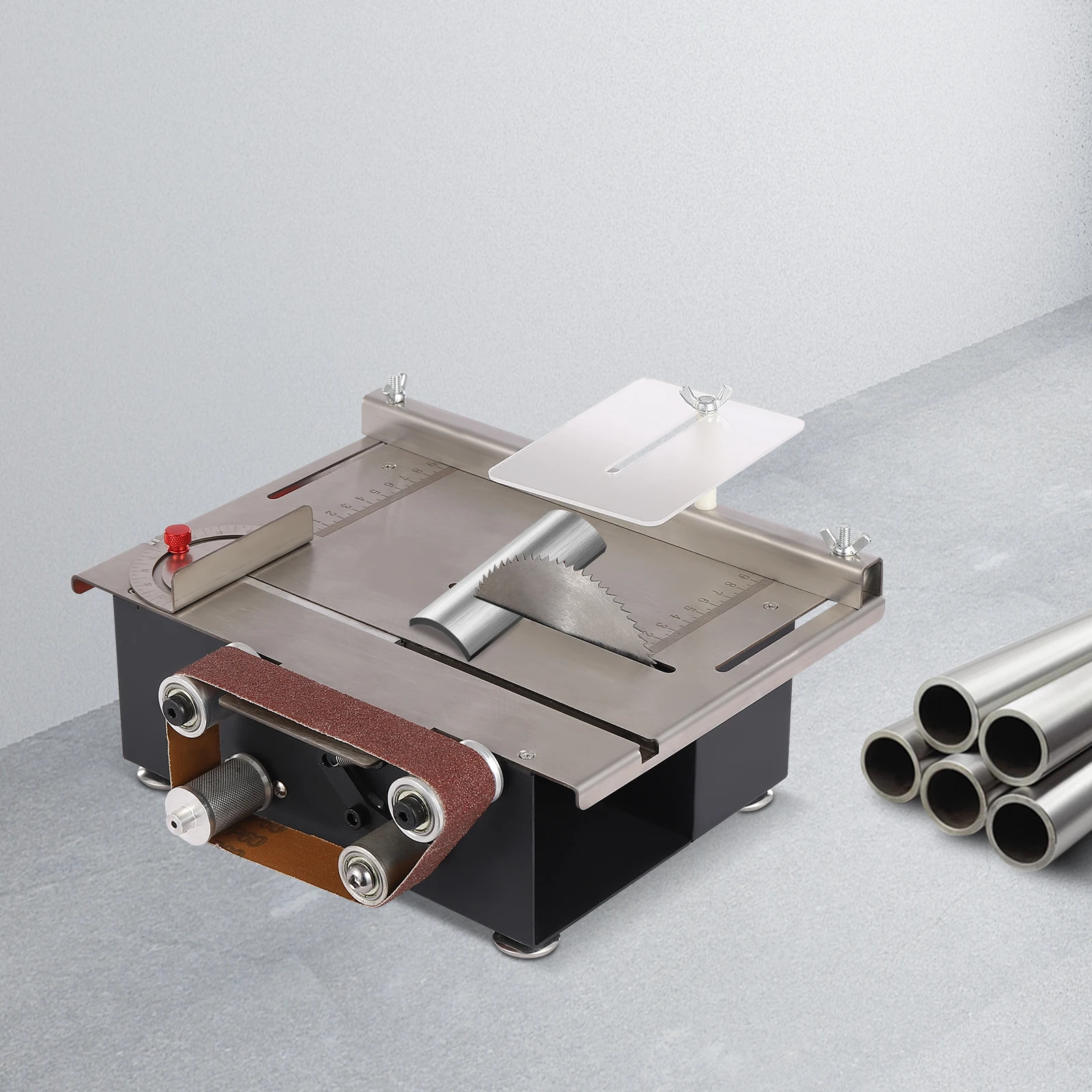200W Mini-Tischsäge mit Bandschleifer, Multifunktionale Tischsäge, Mit 4 Sägeblättern, 10 Schleifbändern, Schutzblech, 1,3 Zoll Schnitttiefe – Detail 4