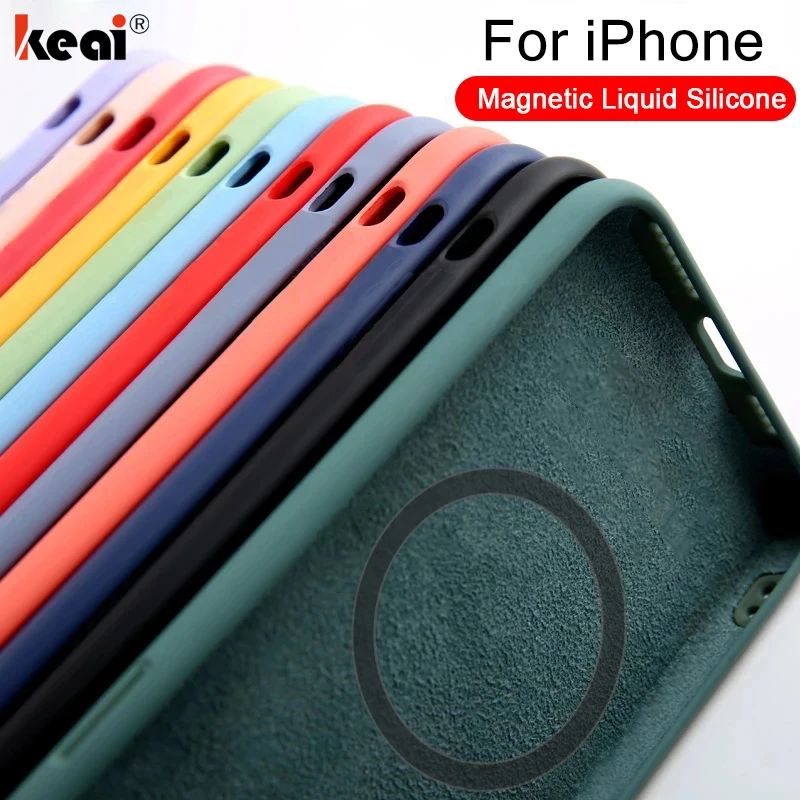 Магнитный чехол из жидкого силикона для iPhone 12 Pro Max 11 X XS XR 7 8 Plus 13 Mini Магнитная