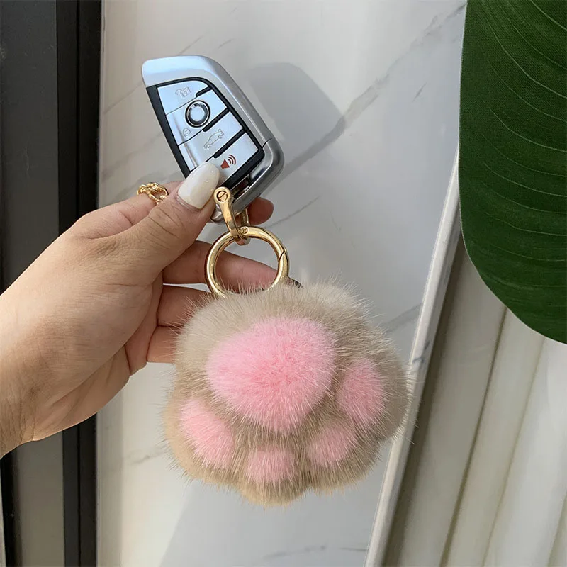 Women Cat Claw Faux Fur Key Chain Charm for Party Gift