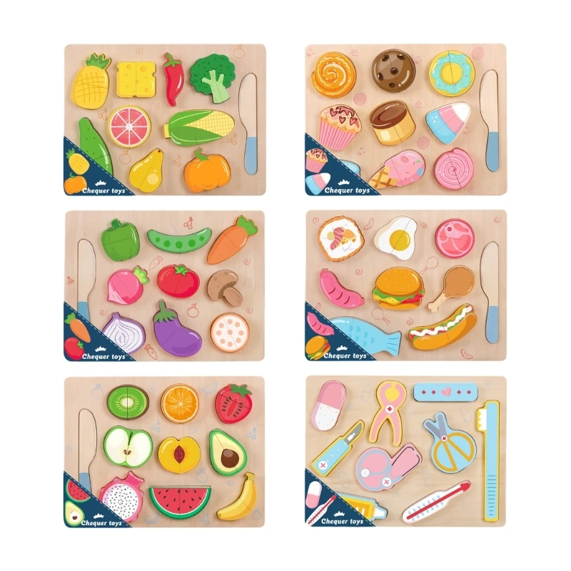 

Food Cutting Toy Kitchen Pretend Play Puzzle Food Cognition Preschool Educational Puzzle Toy for Toddler H37A