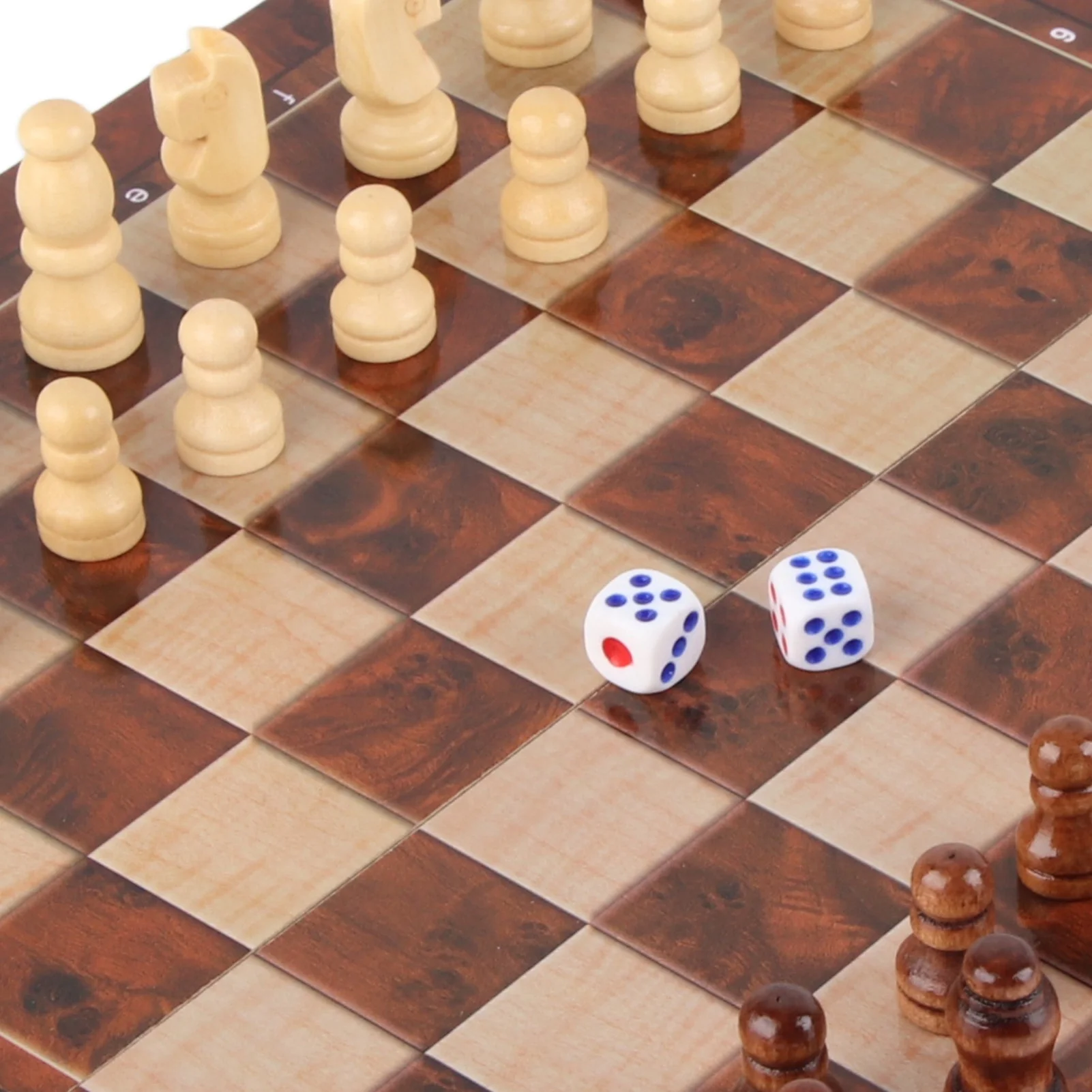 ZK20 3 in 1 Chess Board Game Set Intellectual Growth Chess Checkers Set for Family Friends Wood 24 X 24cm / 9.4 X 9.4in 5