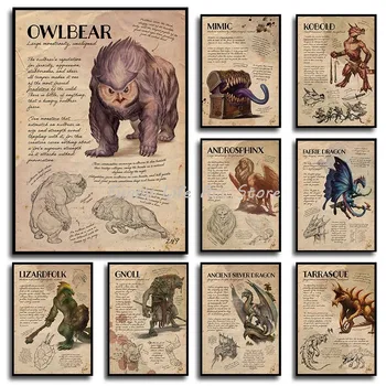D & D 몬스터 수동 영화 게임 던전 앤 드래곤 포스터, 캔버스 인쇄, 벽 아트 그림, 게임방 장식 선물