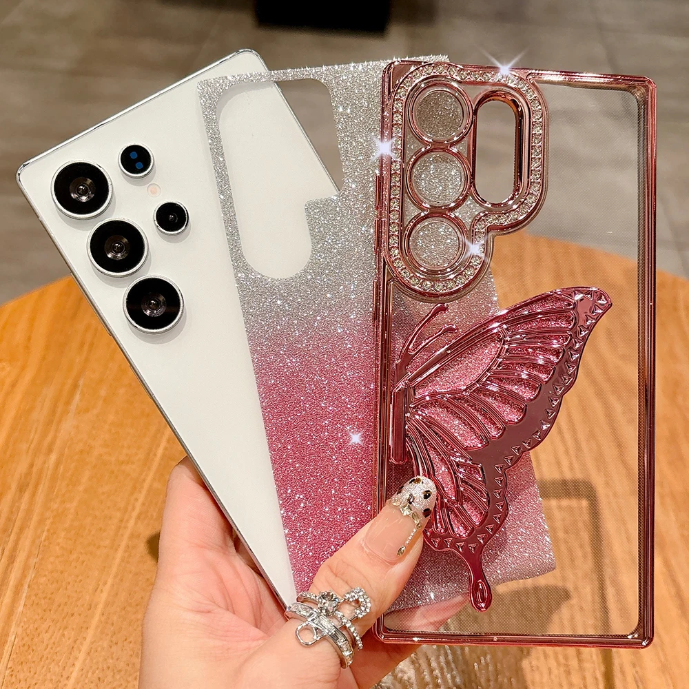 Edelstein-Glitzer-Schmetterling-Ständerhülle für Samsung S25 Edge S24 S23 S26 Ultra S22 Plus A73 A54 A16 Stoßfeste Schutzhülle – Detail 5
