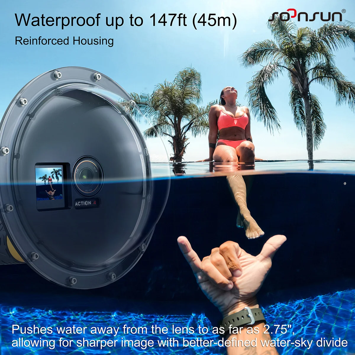 SOONSUN Dome Port for DJI Osmo Action 3/4/5 Camera Underwater