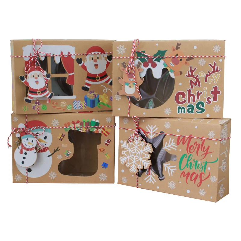 

New Christmas PVC Window Gift Box Brown Kraft Paper Cookie Box Christmas Eve Christmas Tree Decoration Supplies