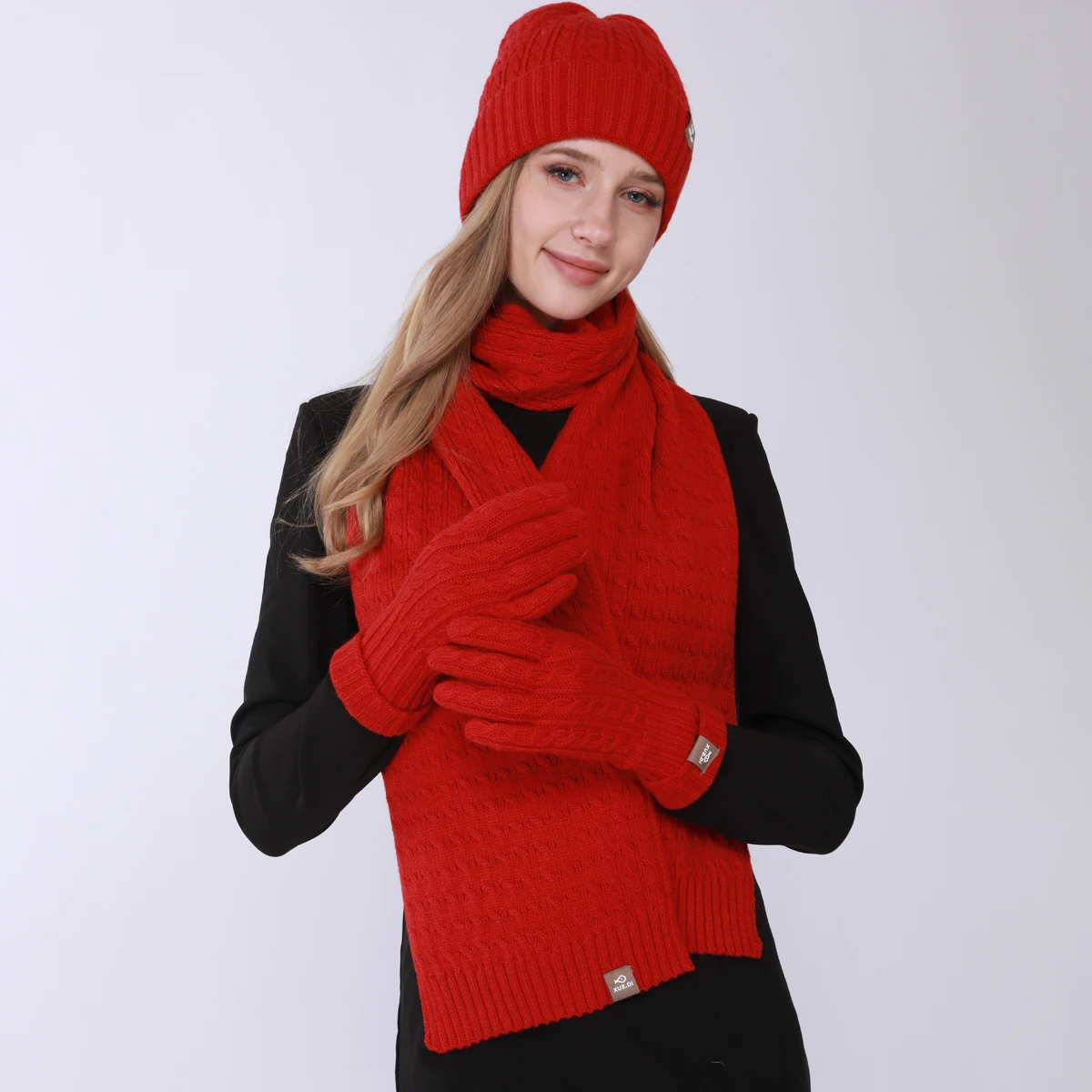 Women's 3-piece Knitted Hat Scarf Gloves Set