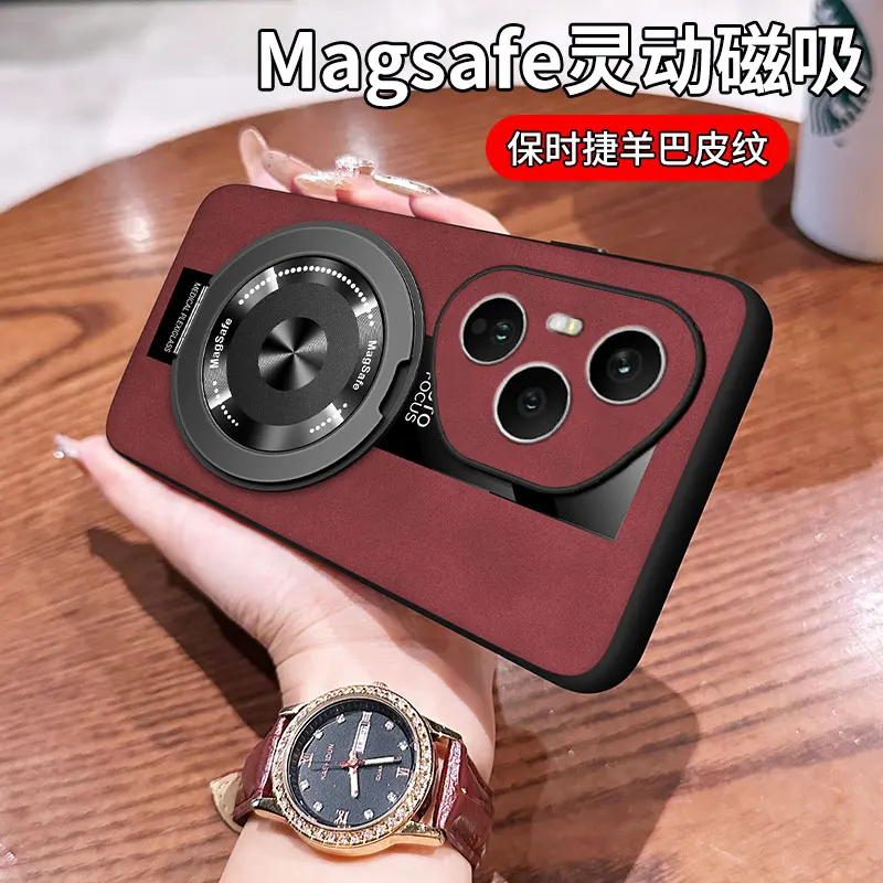 Hülle für Honor 400 / 400 Pro Magnetische 360-Grad-Schutzhülle ° Drehbarer Ständer, luxuriöse, stoßfeste Rückseite aus Plexiglas aus Schaffell-Leder – Detail 31