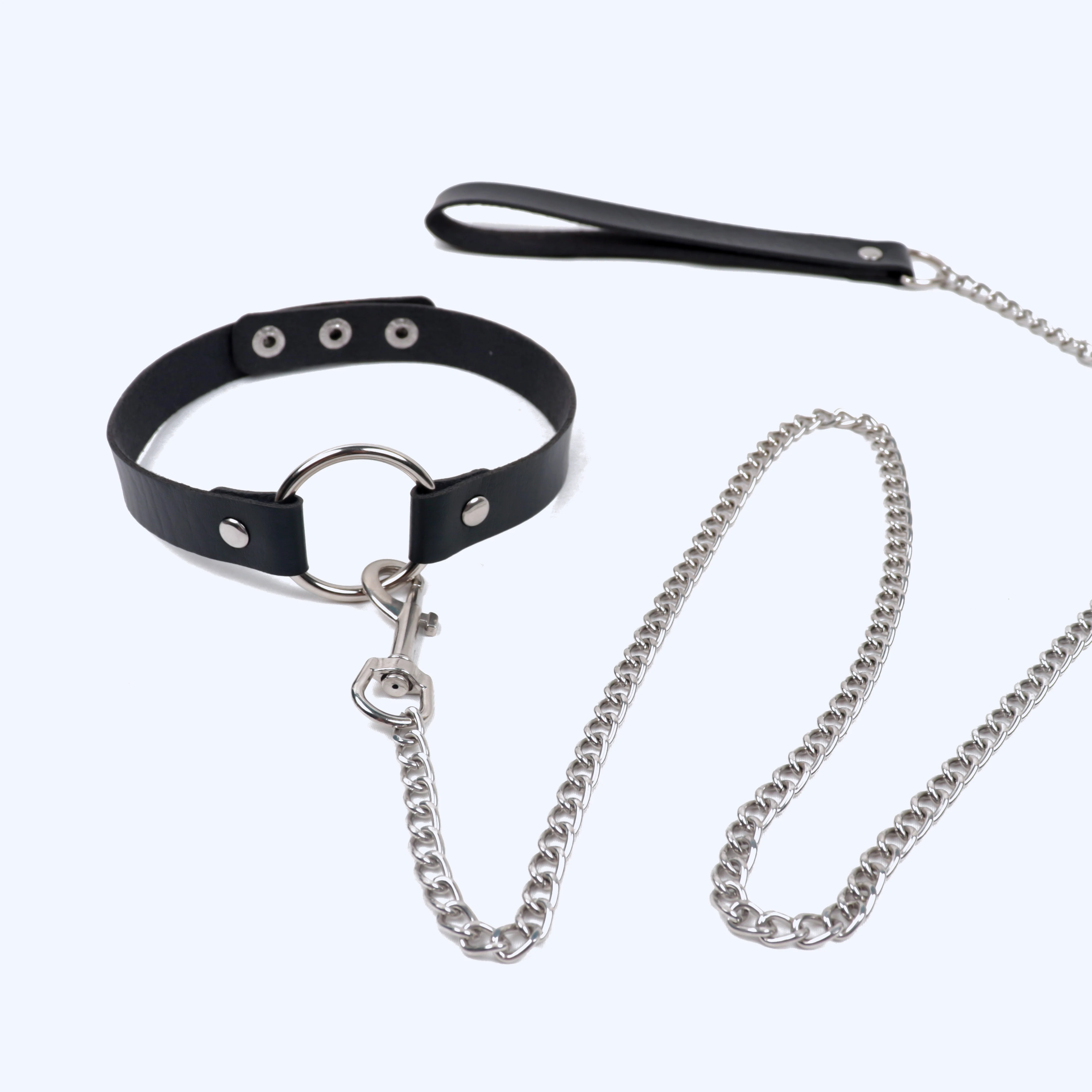 Erotic Leather Bondage Strap of Bdsm Restraint Collar with Metal Chain for Men Women Slave Role Play Traction Flirting_voghion.com