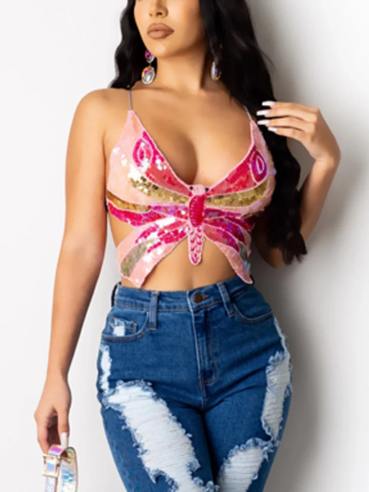 See Though Beach Sexy Strapless Ruffle Crop Top and Bottom