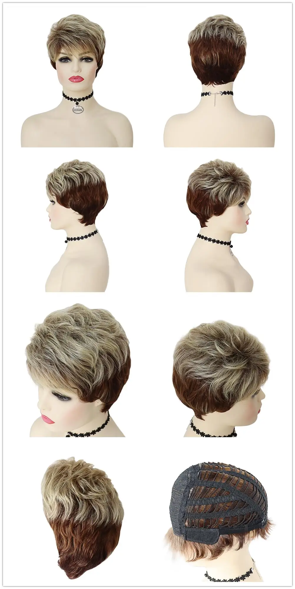 GNIMEGIL Natural Wig Short Brown Wigs for Women Soft Pixie Cuts Synthetic Wig With Bangs Short Hairstyle for Old Lady Daily Wear