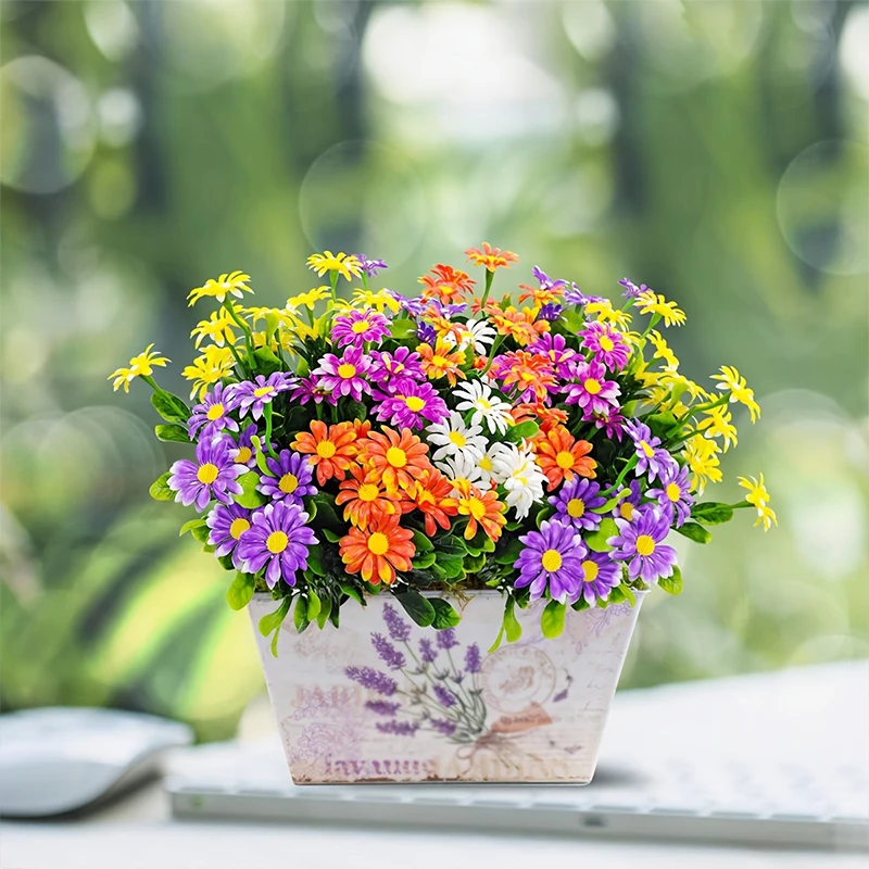 33 cm künstliche Blumen, Gänseblümchen, UV-beständig, farbecht, Kunststoffpflanzen, Zuhause, Hochzeit, Fenster, Outdoor-Dekoration, DIY künstliche Blumen – Detail 5