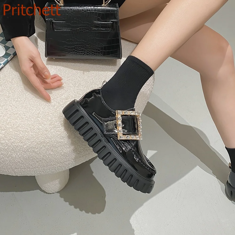 Round Toe Thick Sole Women Shoes Flat Sole Square Diamond Blingbling Shallow Solid Fashion Casual Comfortable Party Women Shoes