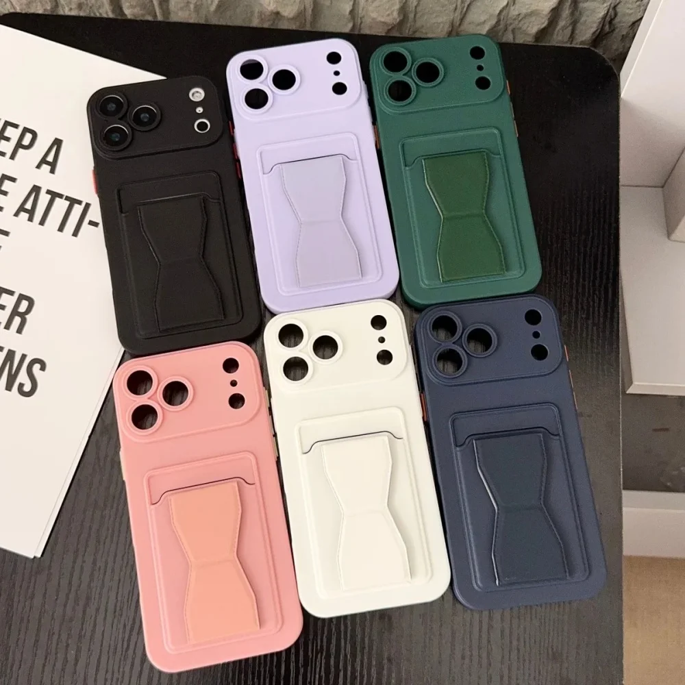 Solid Color Anti-Fingerprint Soft Phone Case with Card Holder