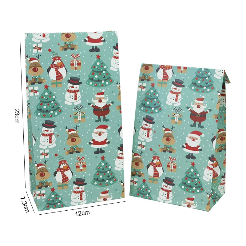 10pcs Kraft Paper Candy Cookie Bag Santa Claus Snowman Christmas Gift Packing Bags Xmas Navidad New Year Party Decor Supplies
