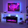70" TV Fireplace Stand with 12-Color LED Lights, High Gloss Floating Fireplace Entertainment Center with 36" Electric Fireplace 1
