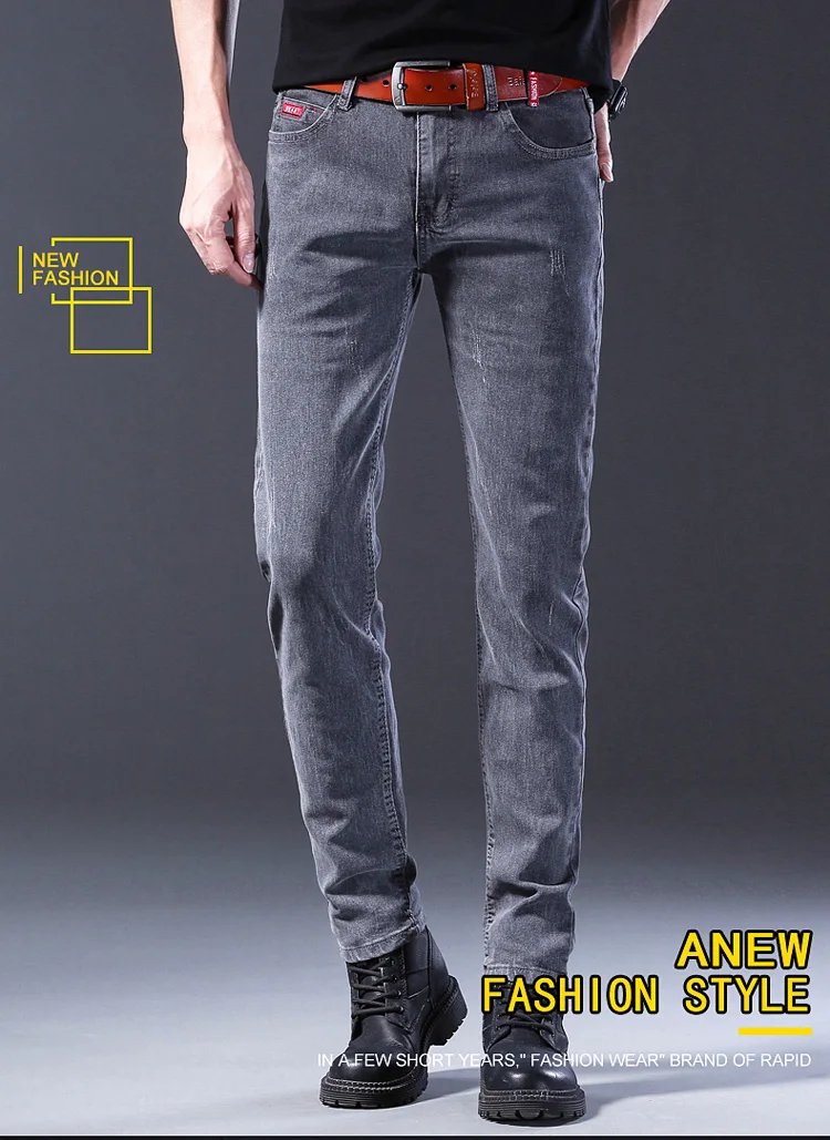 Description Picture 3 of itemMen Comfortable Cotton Fashion European American Style Stretch Jeans Luxury Men's Denim Pants Slim Straight Grey Denim Pants