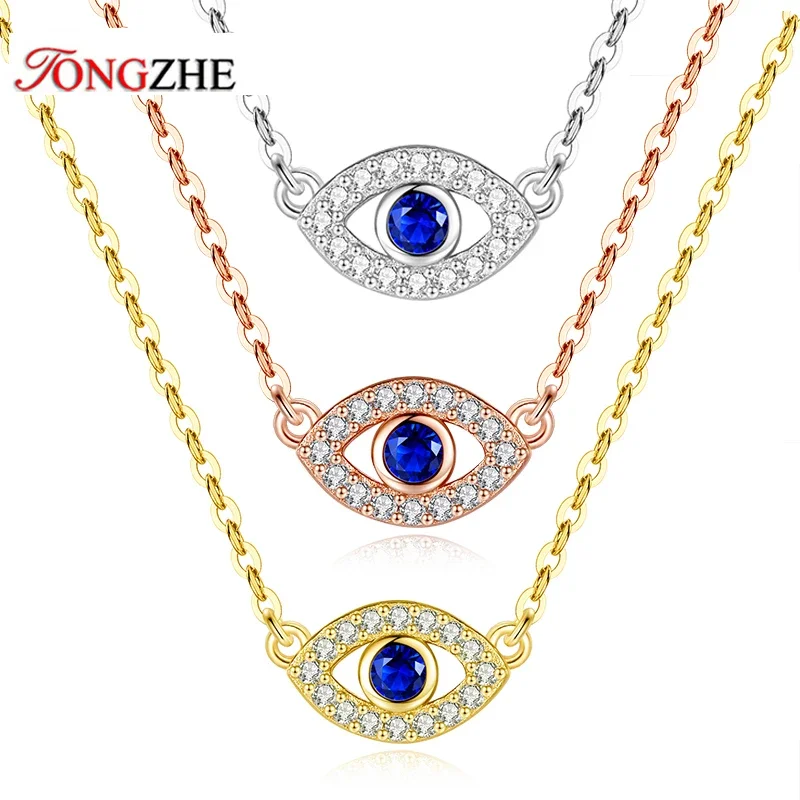 

TONGZHE Turkish Evil Eye 925 Sterling Silver Necklace Pendant Choker For Women Clavicle Chain Lucky Friendship Jewelry Gift