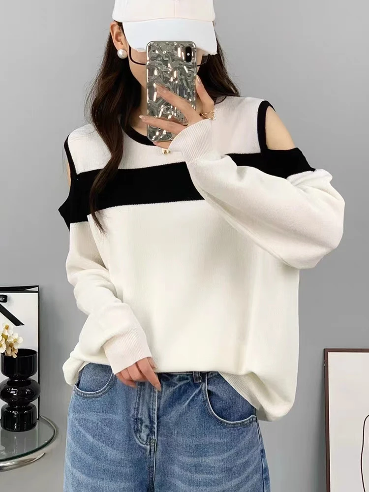 

Spring Women's Loose Slim Shoulder Round Neck Cold Silk Knitted Sweater