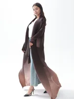 Designer Abaya Miyake Pleated Gradient Turndown Collar Lantern Long Sleeve Jacket 3