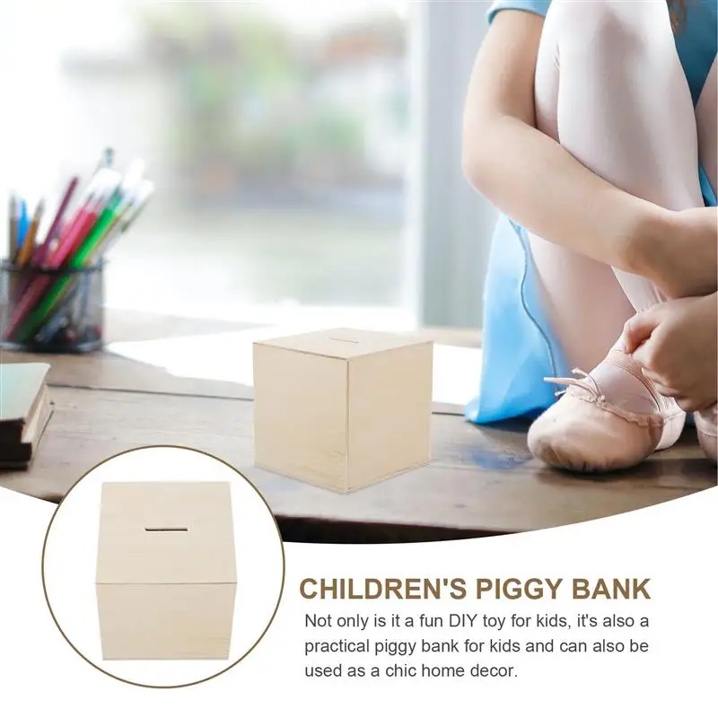 3Pcs Painted Saving Bank Wood Money Box Diy Wooden Saving Bank Kids Coin Storage Jar Multi Function Piggy Bank Home Decor 2