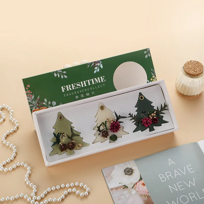 3Pcs Aromatherapy Wax Tablets Wardrobe Bedroom Air Freshener Fragrance Tablets Dried Flower Pendants Christmas Wedding Gift Box