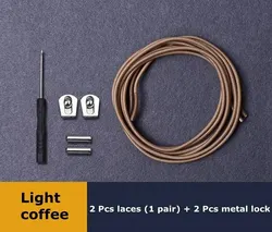 Reflective No-Tie Elastic Shoelaces with Metal Sliding Lock (Light coffee)