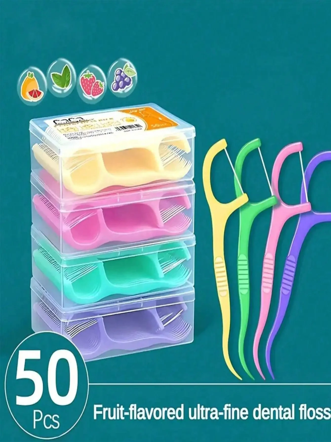 50pcs/box Disposable Dental Floss Stick Super Thin Smooth Individually Packaged Fruit Flavor Home Pack Toothpick Portable for dental floss stick,dental floss sticks,dental floss