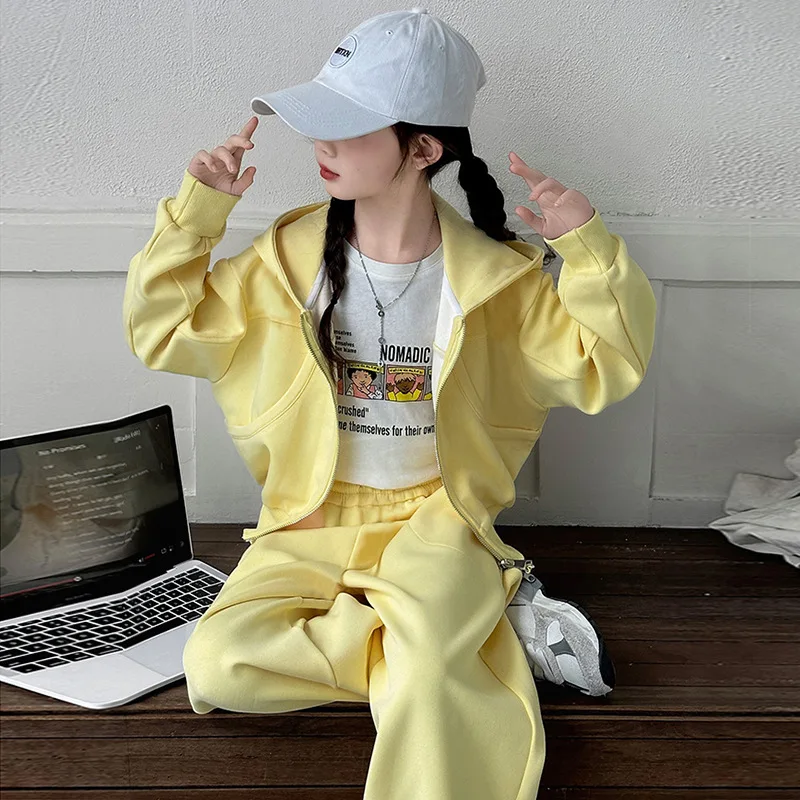 2026 autumn teenager girls Suit Clothes Bat crop Top jacket hooded & wide leg Pants tracksuit 4 5 8 10 11 12 14 Years Child set 1