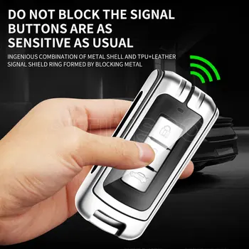 Custodia per chiave auto intelligente in pelle di metallo per Mitsubishi Outlander 3 ASX Colt Lancer 10 EX Grandis Pajero Sport Protector Fob - Custodia per chiave auto intelligente in pelle di metallo per Mitsubishi Outlander 3 ASX Colt