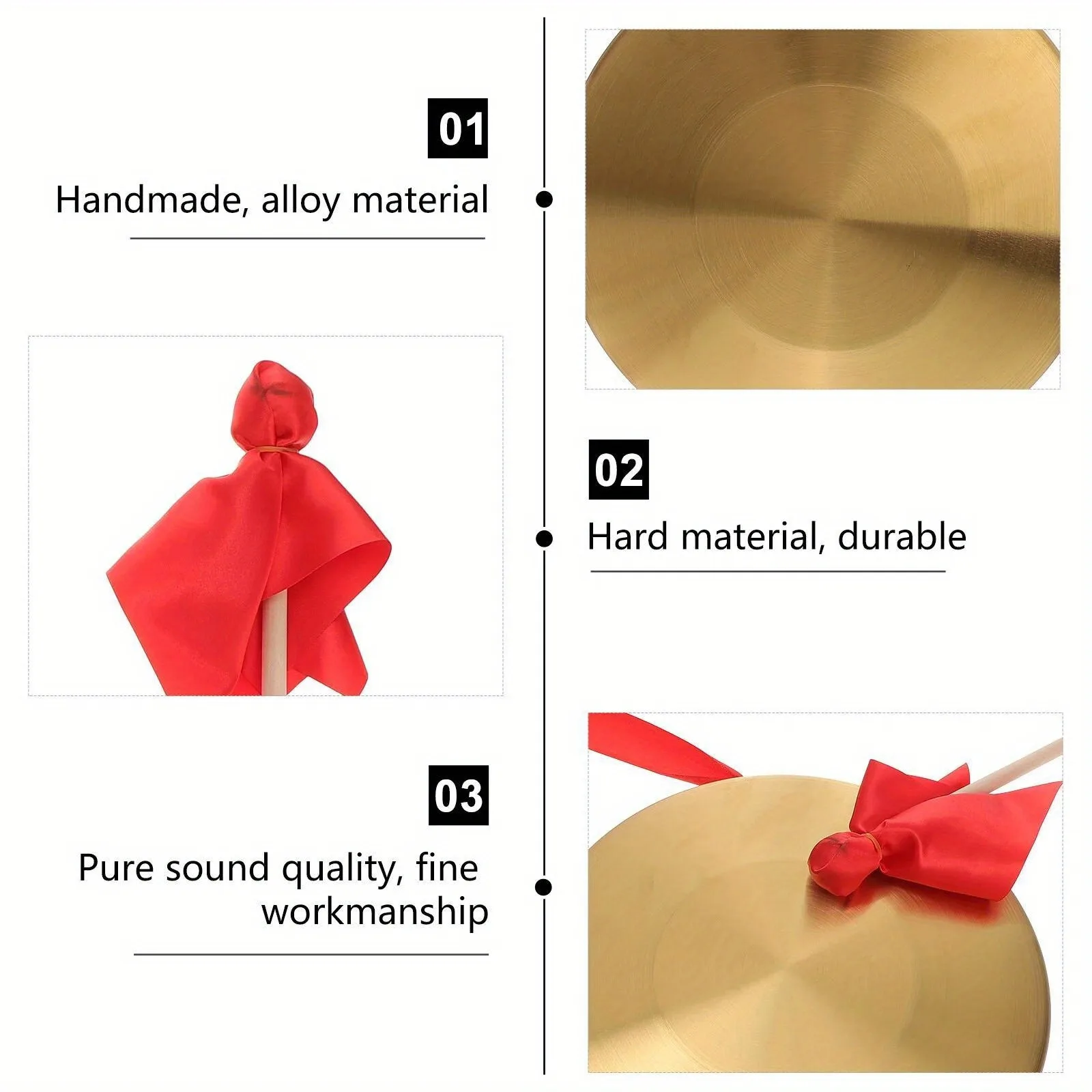 Chinese New Year 22/32cm Hand Gong Cymbals Brass Copper Gong Opera Percussion Instrument with Round Play Hammer