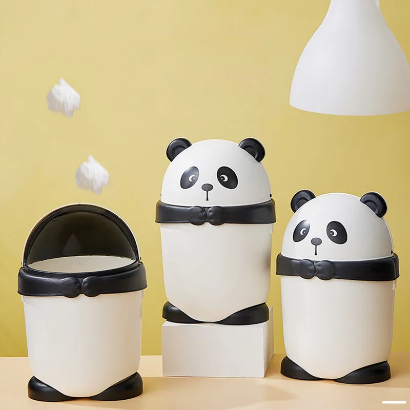 8L Panda Cartoon Trash Can Cute Household Living Room Bedroom Kitchen Toilet Gap Creative Paper Clamshell Basket Gap Dustbin