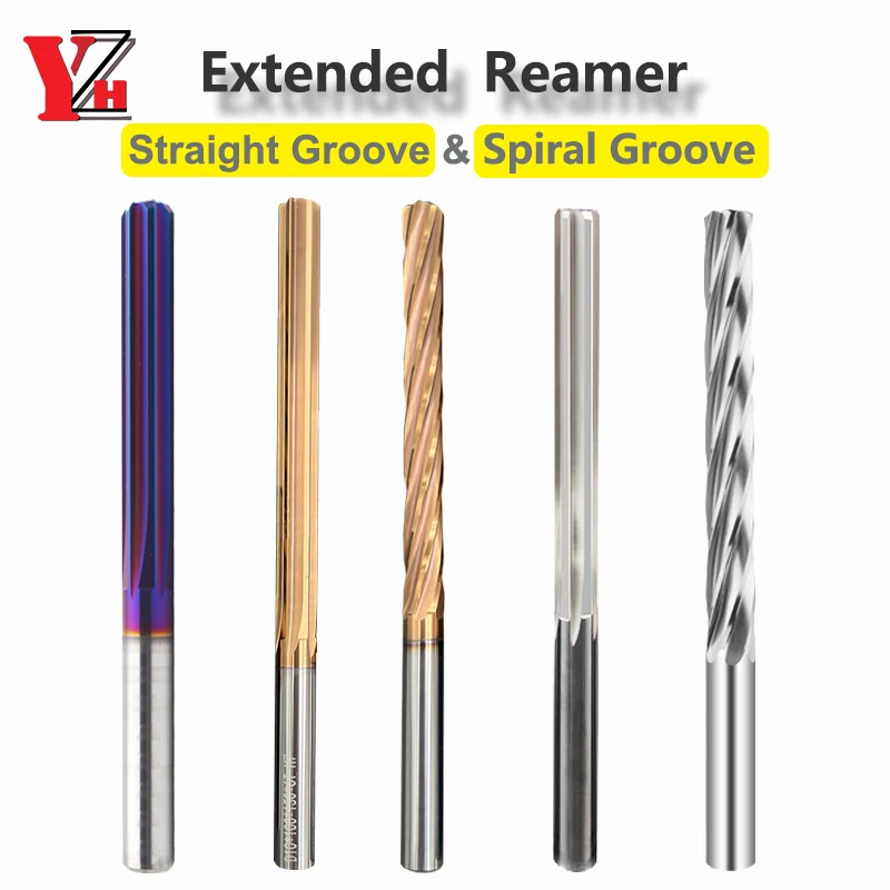 YZH 100mm 150mm Carbide Machine Reamer HRC50 Uncoated Spiral Groove Tolerance H7 Harened Steel Metal Cutter CNC Turning Hole 6