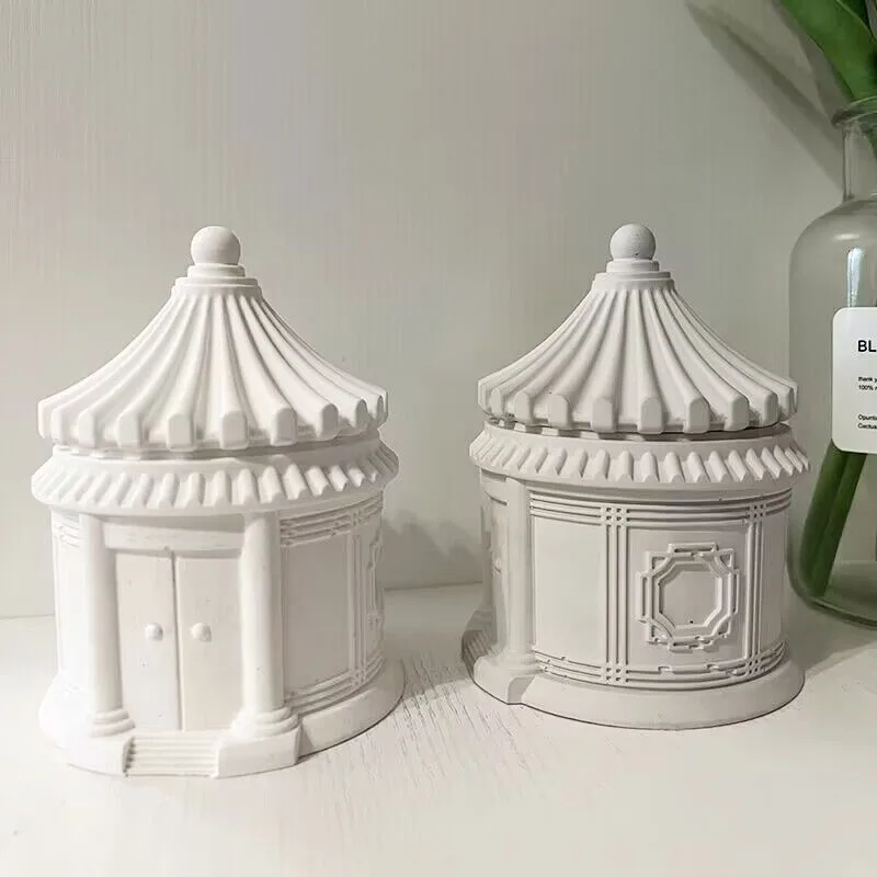 

Silicone Mold Storage Box Production Chinese Ancient Architecture Palace Design Concrete Candle Jar Mould Epoxy Resin Box Forms