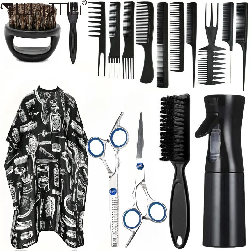 Wantei salão de beleza barbeiro capa conjunto barbeiro estilista capa com fivela ajustável pescoço escova remoção poeira e pente barbeiro ferramenta