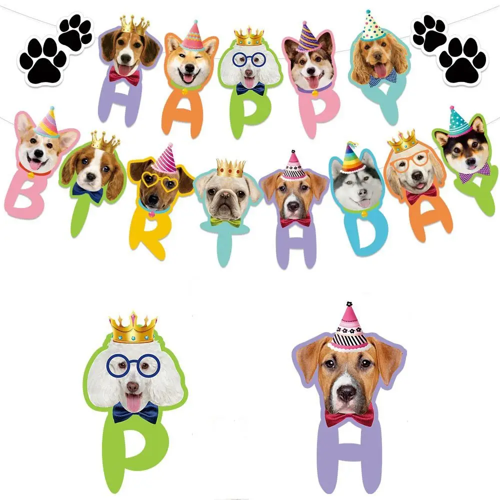Photo Props Dog Face Easy Use Paper Cup Desserts Cake Accessories Birthday Pull Flag Animal Portrait Banner Party Bunting