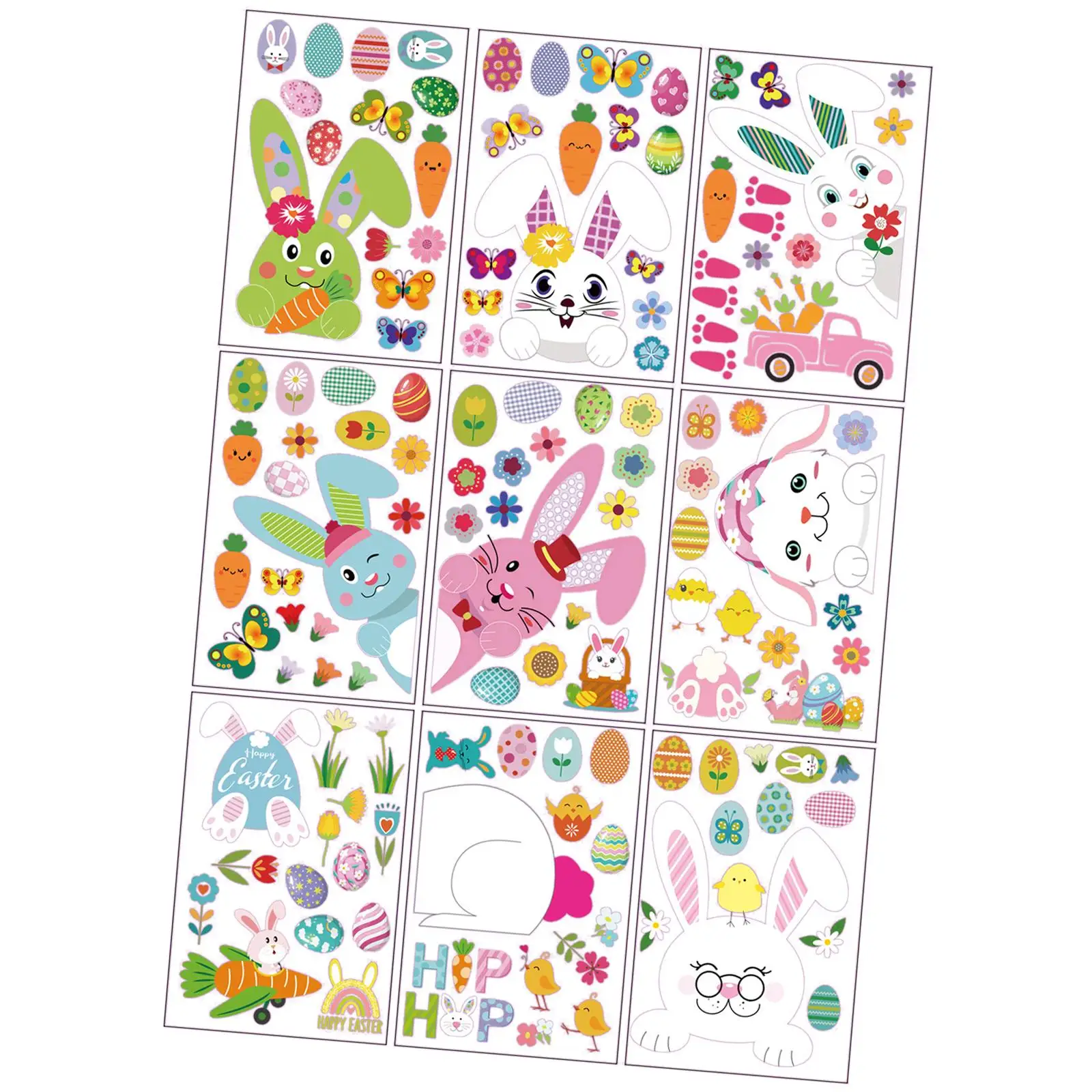 9 Sheets Easter Bunny Window Stickers Cute Easter Eggs Decals for Kids Home