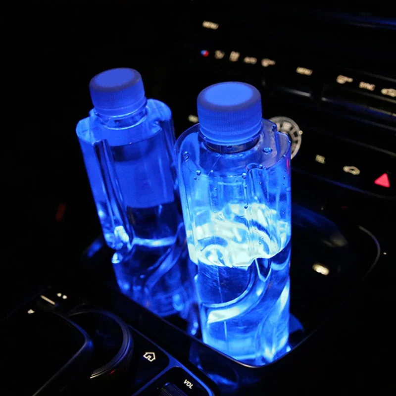 LED 자동차 컵 거치대 조명, 테슬라 모델 3 Y X용 야광 코스터 워터 패드, 7 가지 색상, 2 개