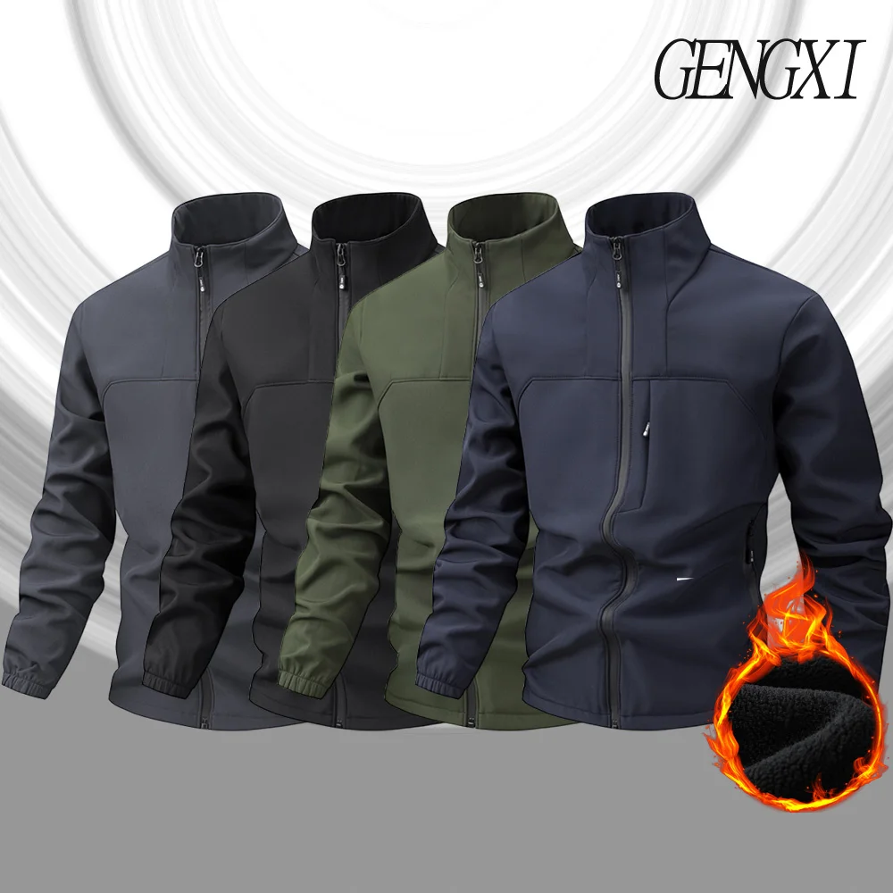 Men's Softshell Tactical Jacket Casual Fashion Fleece-Lined Warm Stand-Up Collar Coat Windproof 2025 Autumn/Winter