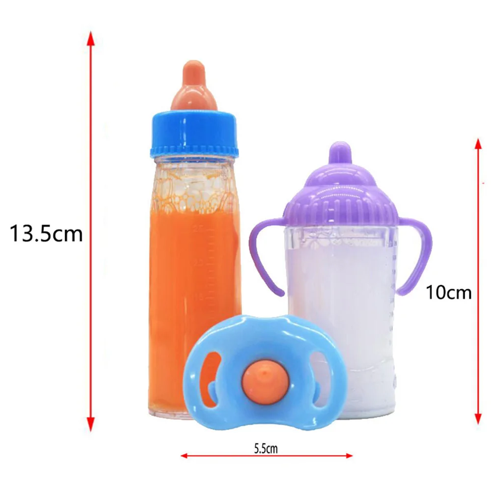 Large size Baby Doll Feeding Bottle Set Baby Care Toy Stroller 2pcs Milk And Juice Bottles With Toy Pacifier For Baby Dolls 4