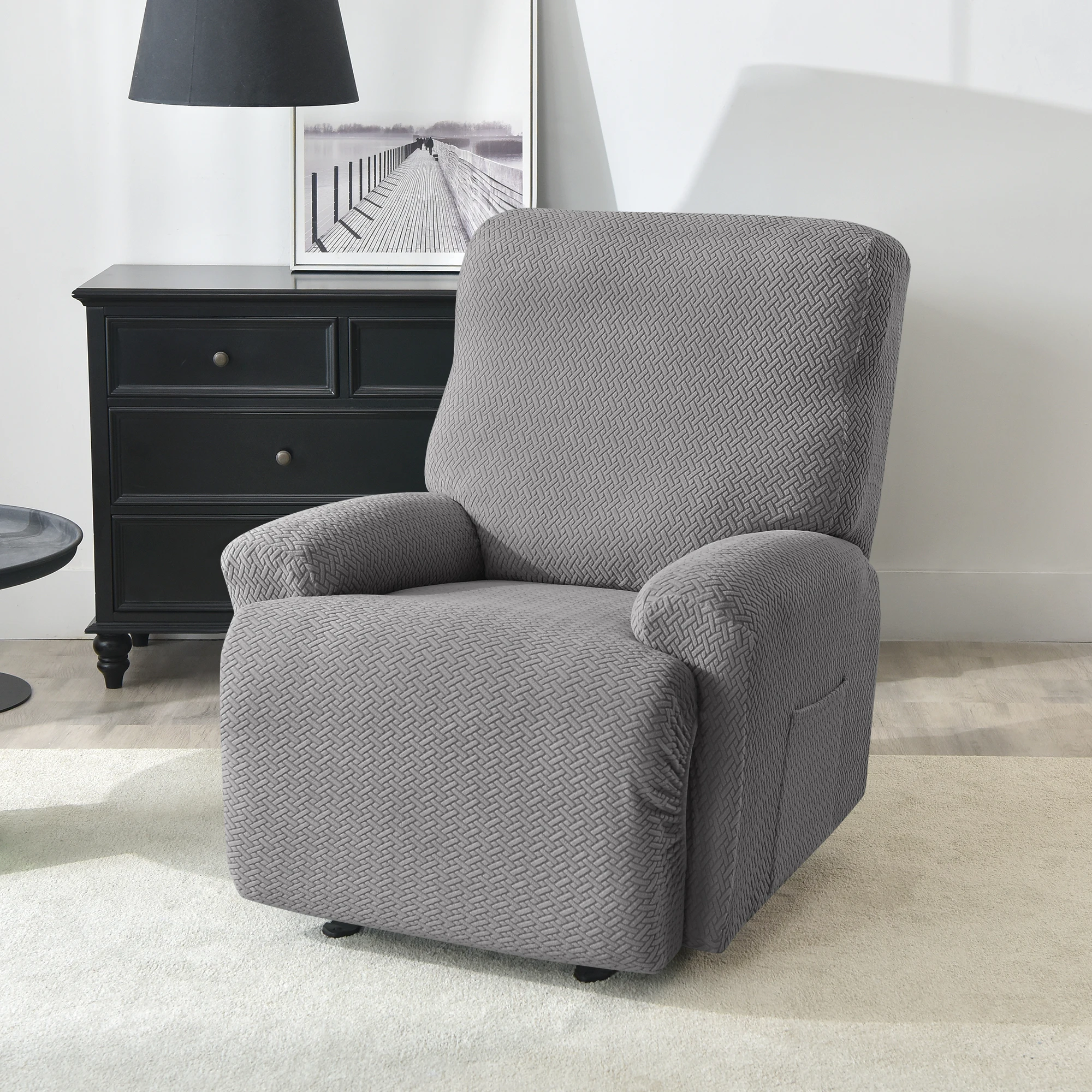 4pcs/set Single Stretch Recliner Sofa Cover for Living Room Solid Color Elastic Non Slip Armchair Covers All-inclusive Covers 4
