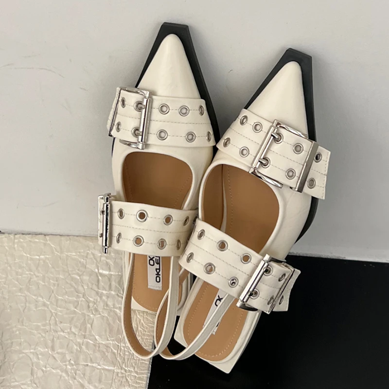 Women Shoes Women Flats Casual Shoes Women Flats Spring Summer Buckle Casual Luxury Sandals Fashion Pointed Toe Ladies Slingback Mules
